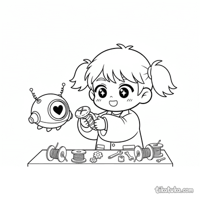 Chibi Boy Feeding Pet Glitchbot