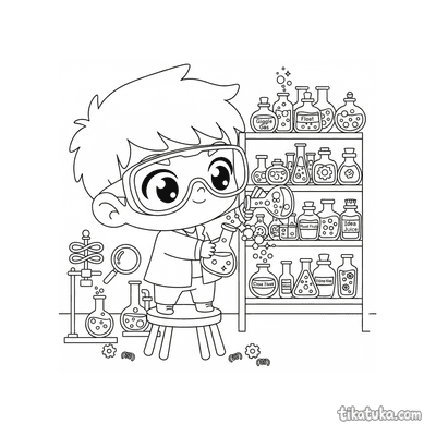 Chibi Boy Mixing Colorful Potions