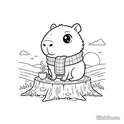 Chibi Capybara with Scarf at Sunset