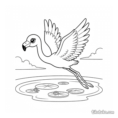 Flamingo Flying Over Pond