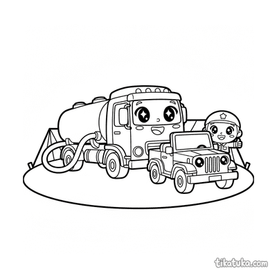 Fuel Truck Refueling a Jeep