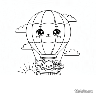 Chibi Hot Air Balloon Over Ocean