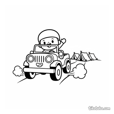 Chibi Jeep Driving to Tents