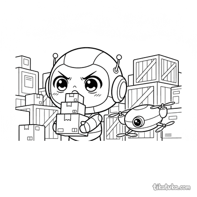 Chibi Robot Carrying Boxes