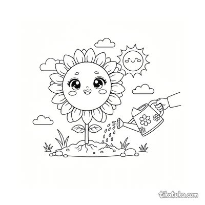 Chibi Sunflower Being Watered