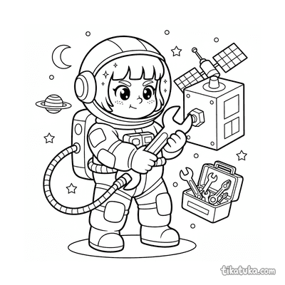 Child Astronaut Repairing Satellite