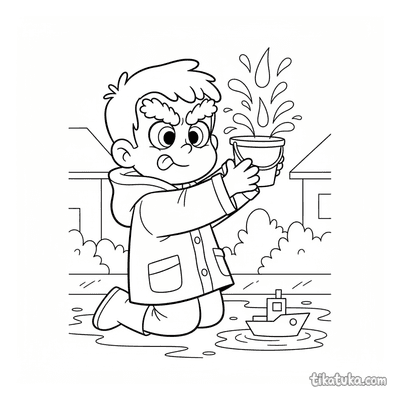 Child Catching Raindrops with Bucket