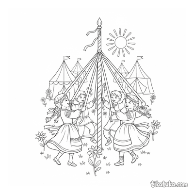 Children Dancing Around a Maypole