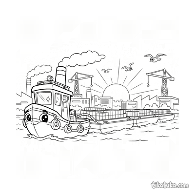 Tugboat Pushing Barges