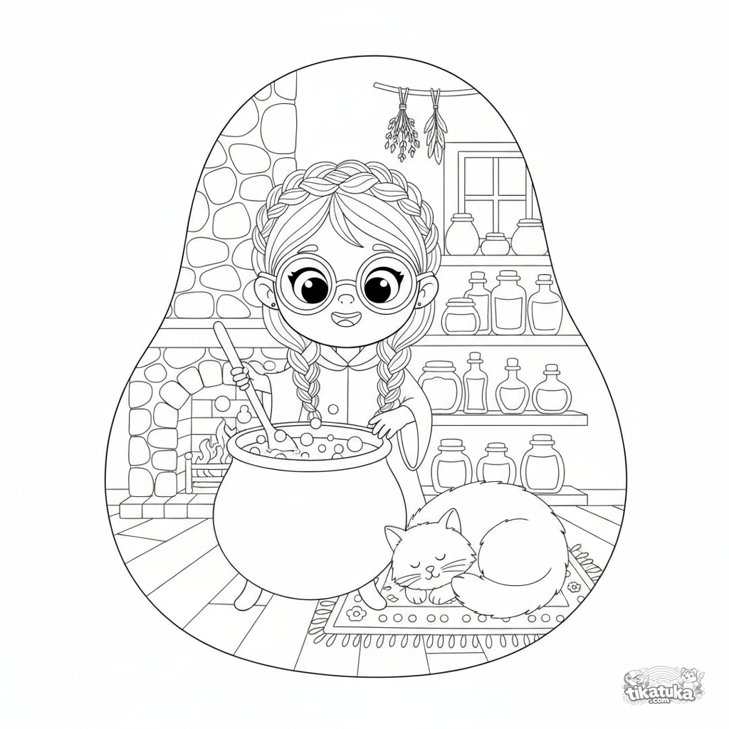 Cozy Witch Cottage Brewing a Potion