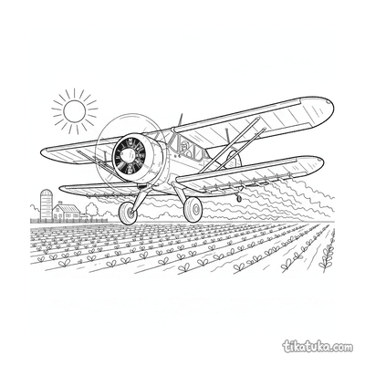 Crop Duster Plane Over Farm Fields