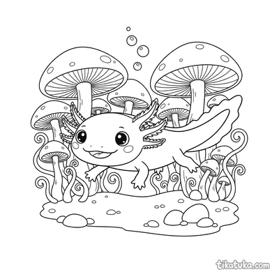 Curious Axolotl in a Mushroom Forest
