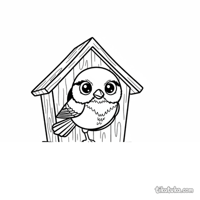 Blue Tit Peeking from Birdhouse