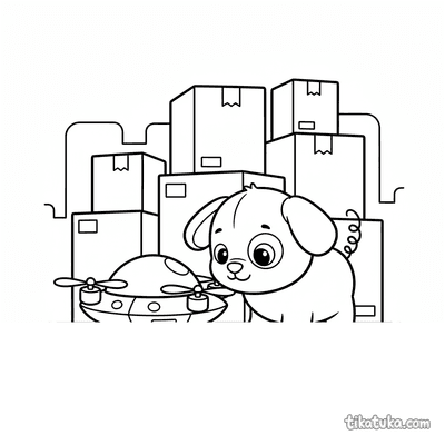Curious Robot Puppy and Drone