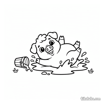 Curly-Haired Piglet in a Mud Puddle