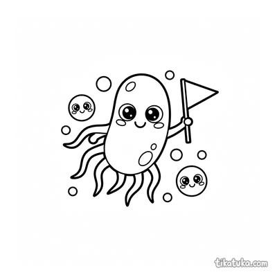 Cute Bacterium Holding a Tiny Flag