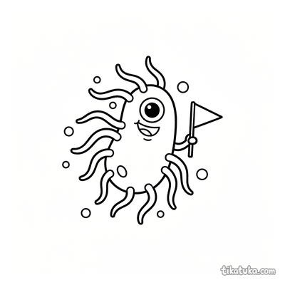 Bacteria with Flagella Holding Flag