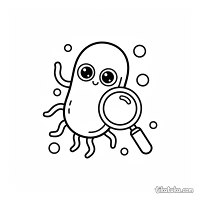 Cute Microbe with Magnifying Glass