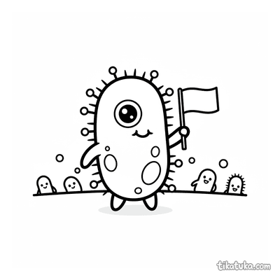 Cute Bacterium Holding a Tiny Flag