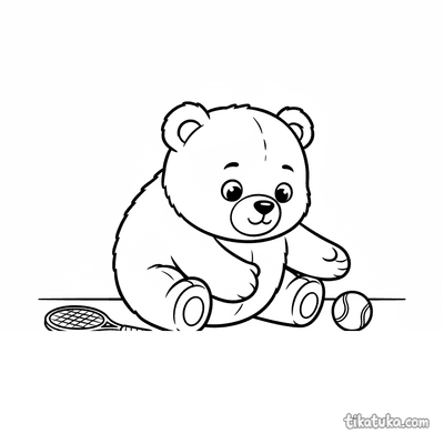 Plush Bear Reaching for Tennis Ball