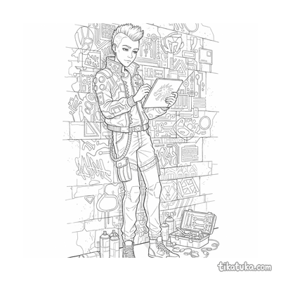Cyberpunk Sketcher at Graffiti Wall