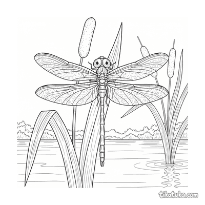 Dragonfly Resting on a Cattail Leaf