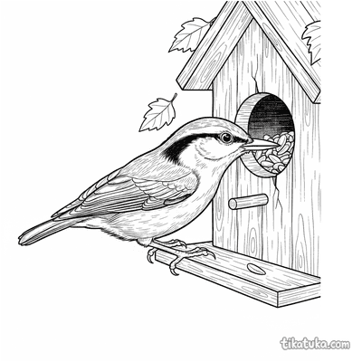 Nuthatch Storing Seeds in Birdhouse