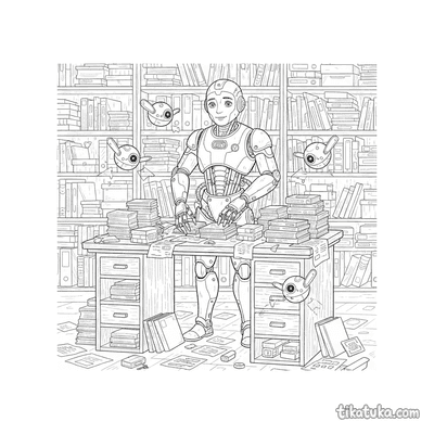 Robot Archivist Sorting Files