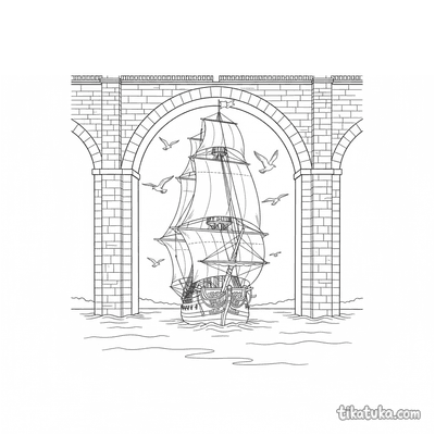 Sailing Ship Under the Bridge