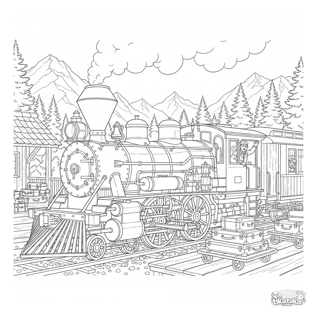 Vintage Steam Train at Mountain Station
