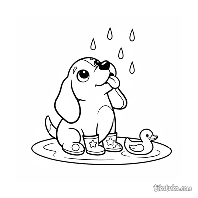 Dog Catching Raindrops in Boots