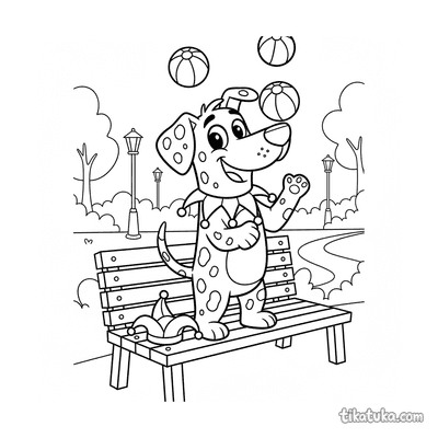 Juggler Dog Performing on Park Bench