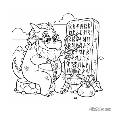 Dragon Scholar Reading Rune Stone