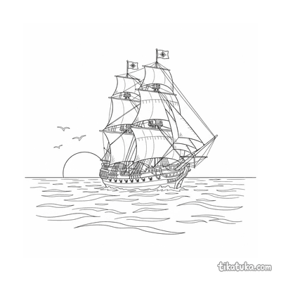 Elegant Tall Ship at Sunset Horizon