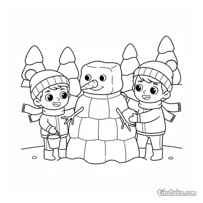 Family Building a Snow Fort