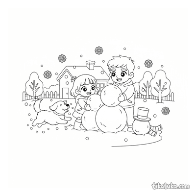 Family Building a Snowman