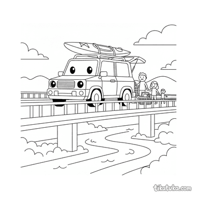 SUV with Kayak on Bridge