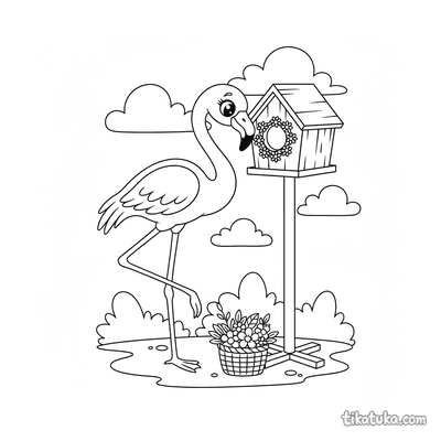 Flamingo Decorating Birdhouse