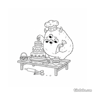 Fluffy Baker Monster Decorating Cake