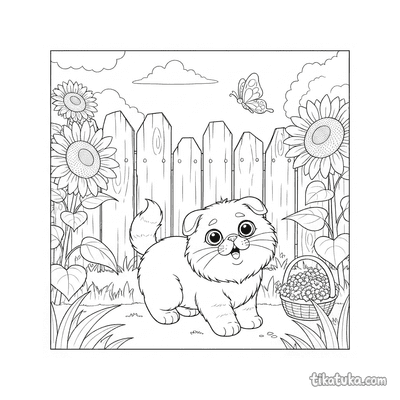 Fluffy Kitten in Sunflower Field
