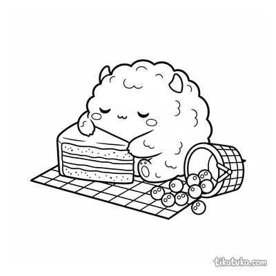 Fluffy Monster Napping on Cake