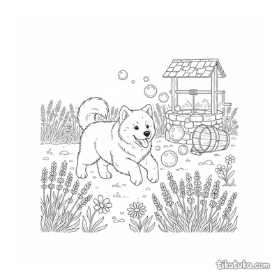 Fluffy Samoyed Puppy Chasing Bubbles
