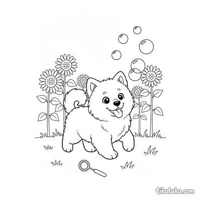 Fluffy Samoyed Puppy Chasing Bubbles