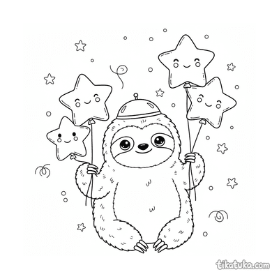 Space Sloth with Star Balloons