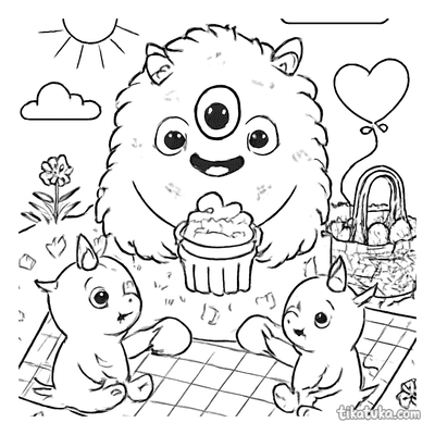 Fluffy Monster Having a Picnic