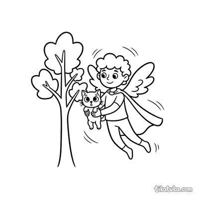 Flying Hero Rescuing Cat from Tree