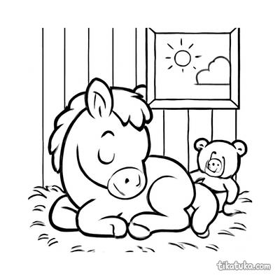 Foal Napping on Straw Bed