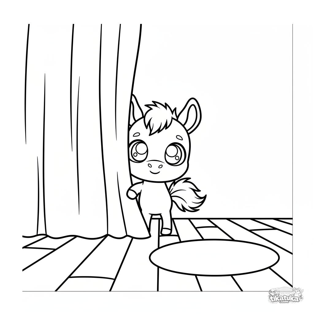 Foal Peeking Behind Stage Curtain
