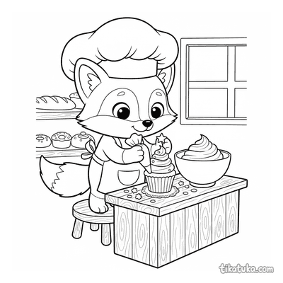 Fox Foxy Baker Decorating a Cupcake