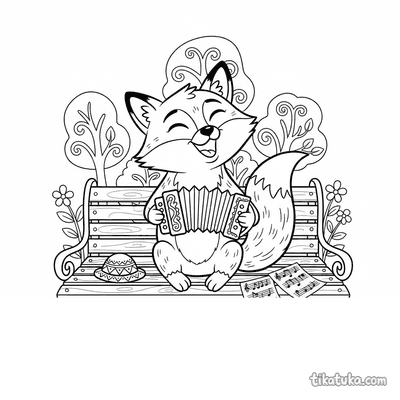 Fox Playing Accordion on Park Bench